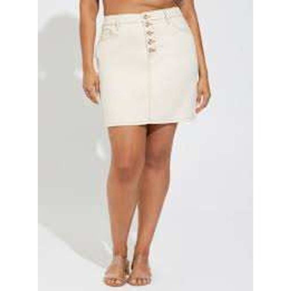 Torrid Women Boho Western Denim Button Fly Mini Skirt Size 16 Speckled Cream NWT